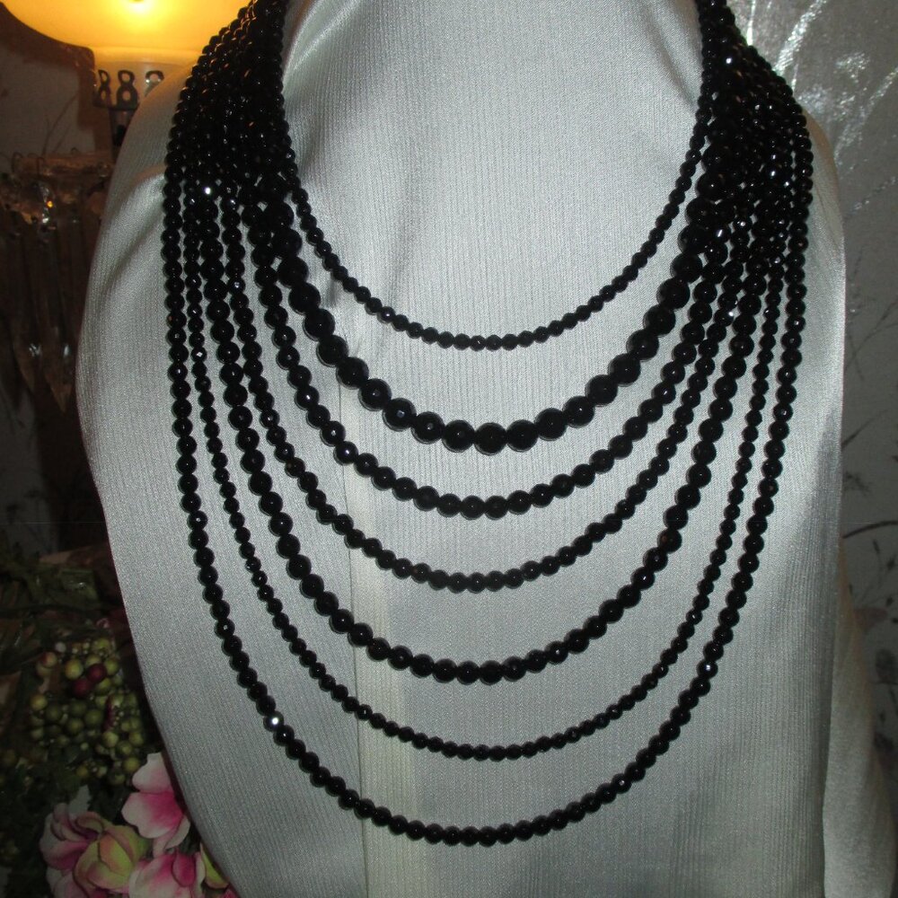 Jeweler Jet Black Bib Necklace